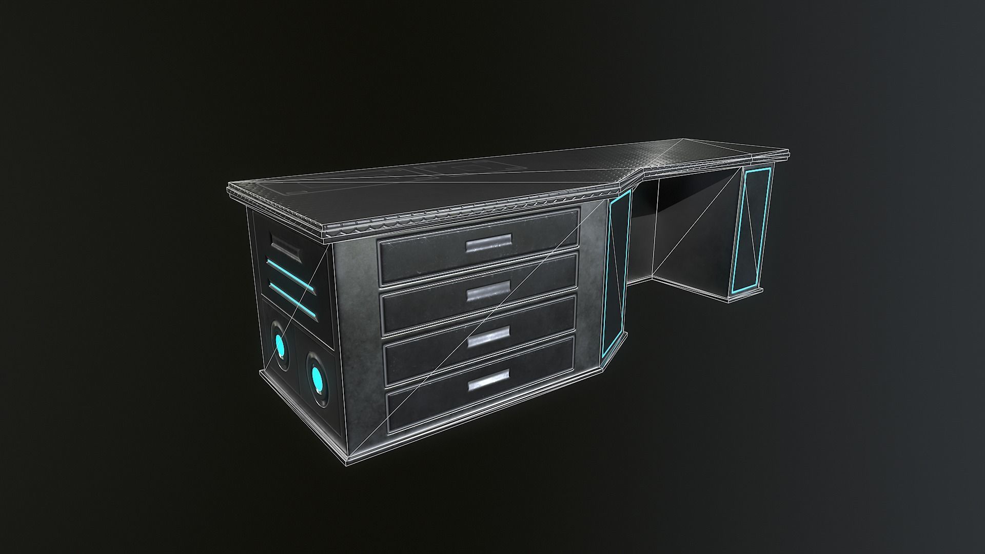 Sci-fi table desk type 2 Low-poly 3D model_2