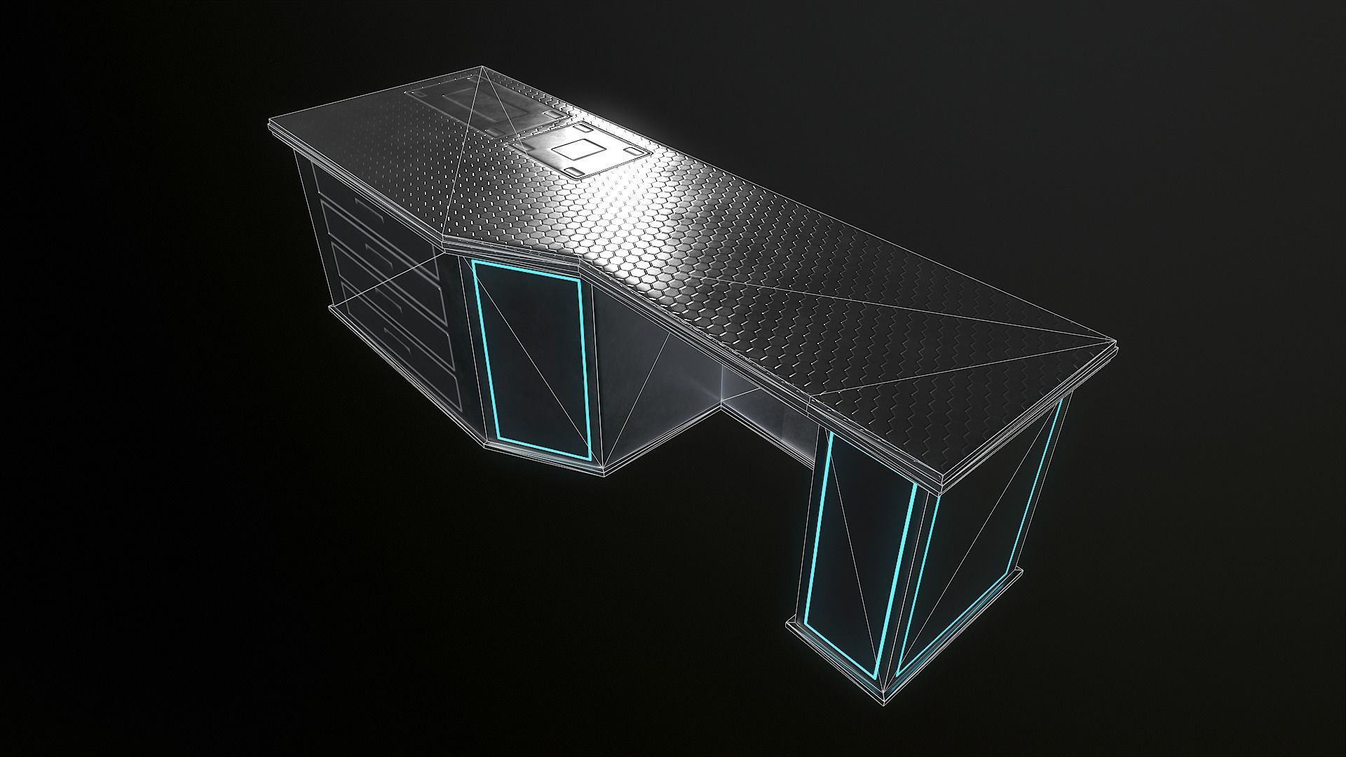 Sci-fi table desk type 2 Low-poly 3D model_4