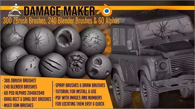 Damage Maker for ZBrush and Blender Texture