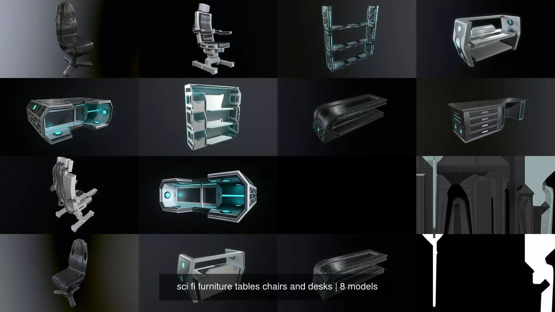 sci fi furniture tables chairs and desks 3D Model Collection_0