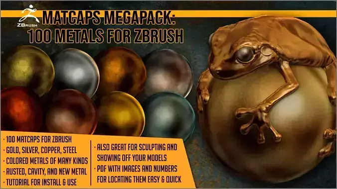 Matcaps Megapack 100 Metals For ZBrush Texture