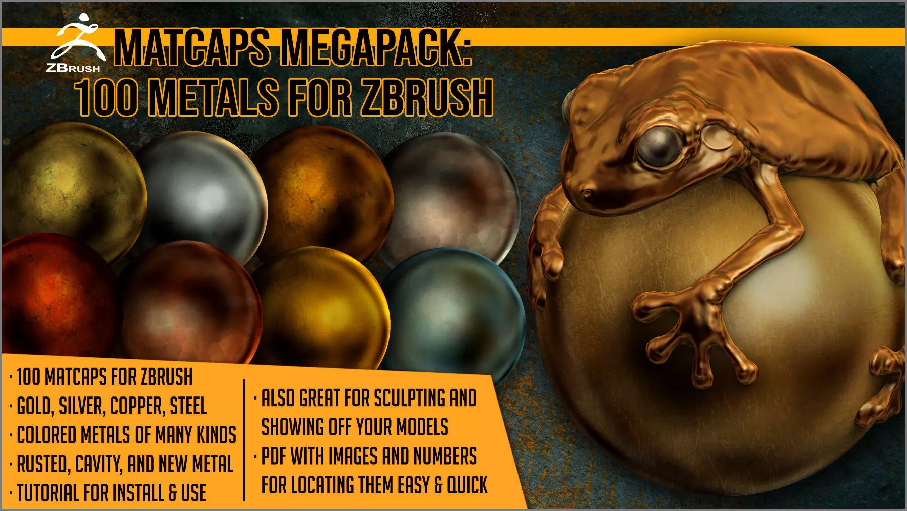Matcaps Megapack 100 Metals For ZBrush Texture_0