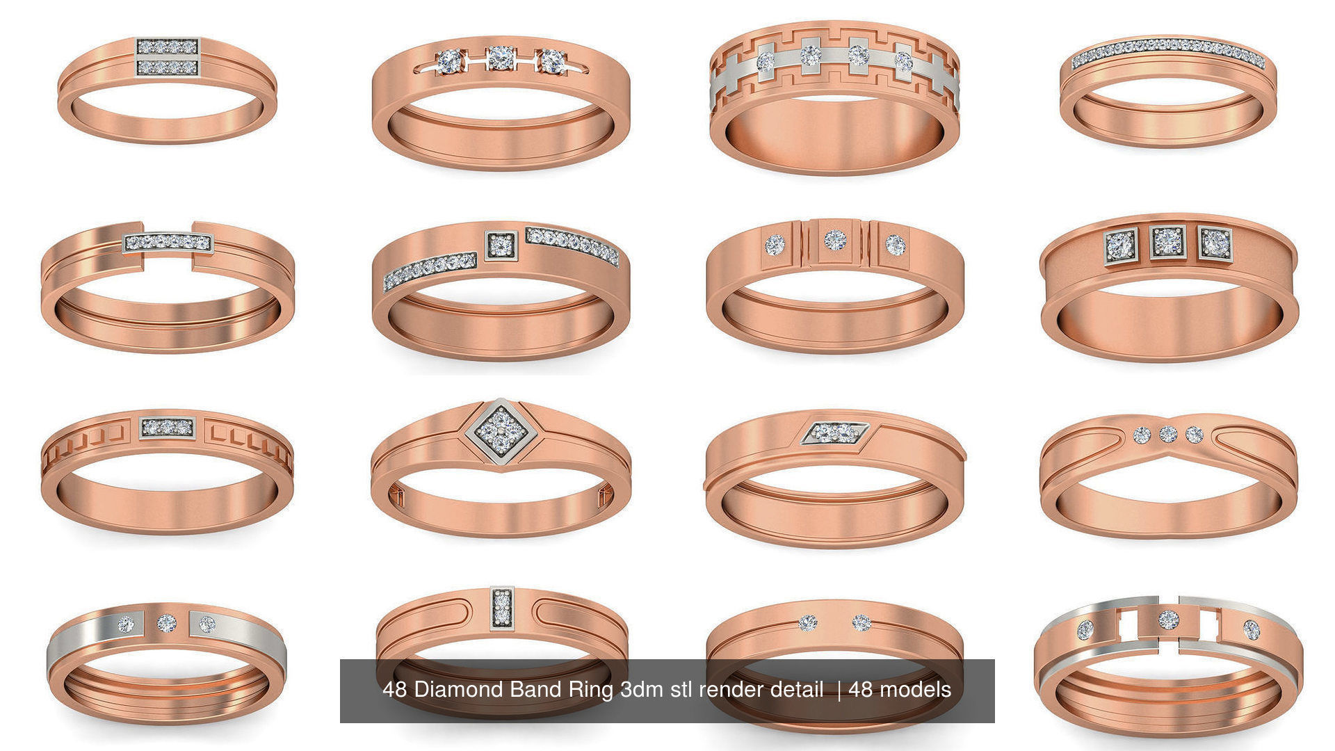 48 Diamond Band Ring 3dm stl render detail  3D Model Collection_1
