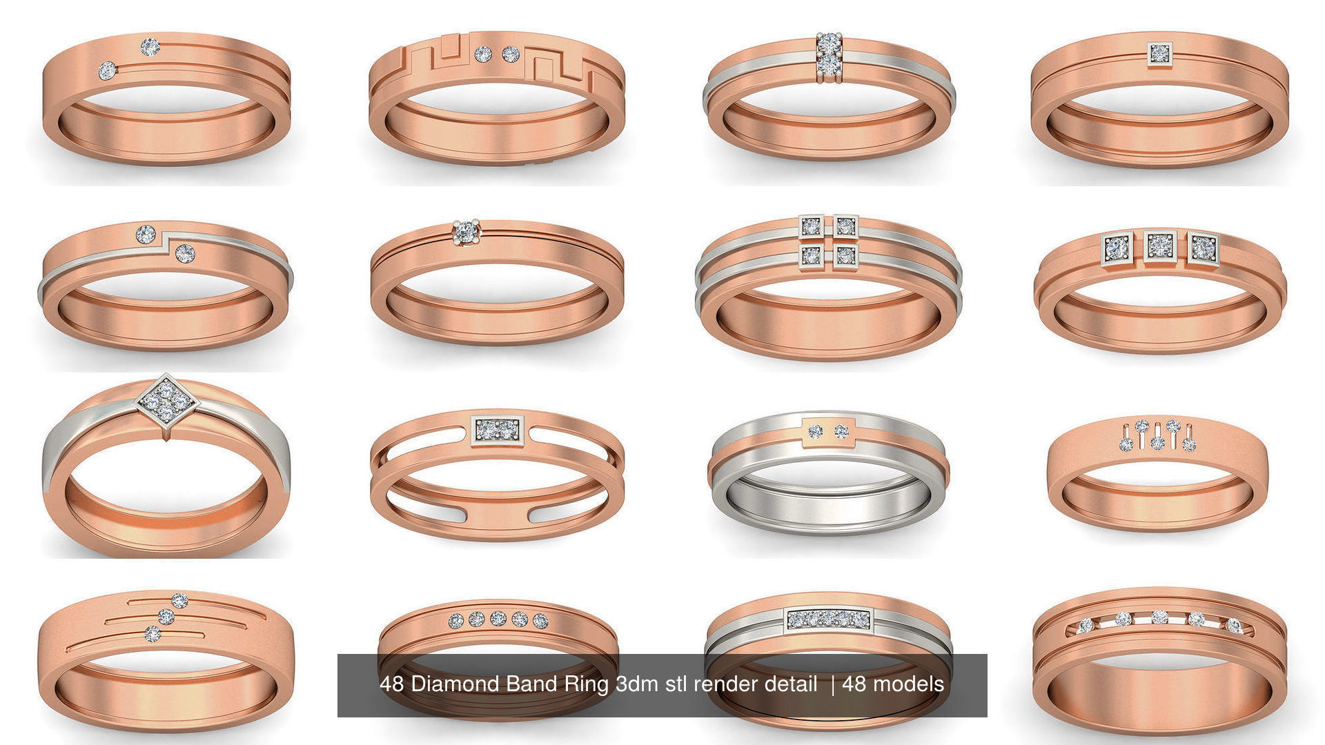 48 Diamond Band Ring 3dm stl render detail  3D Model Collection_3