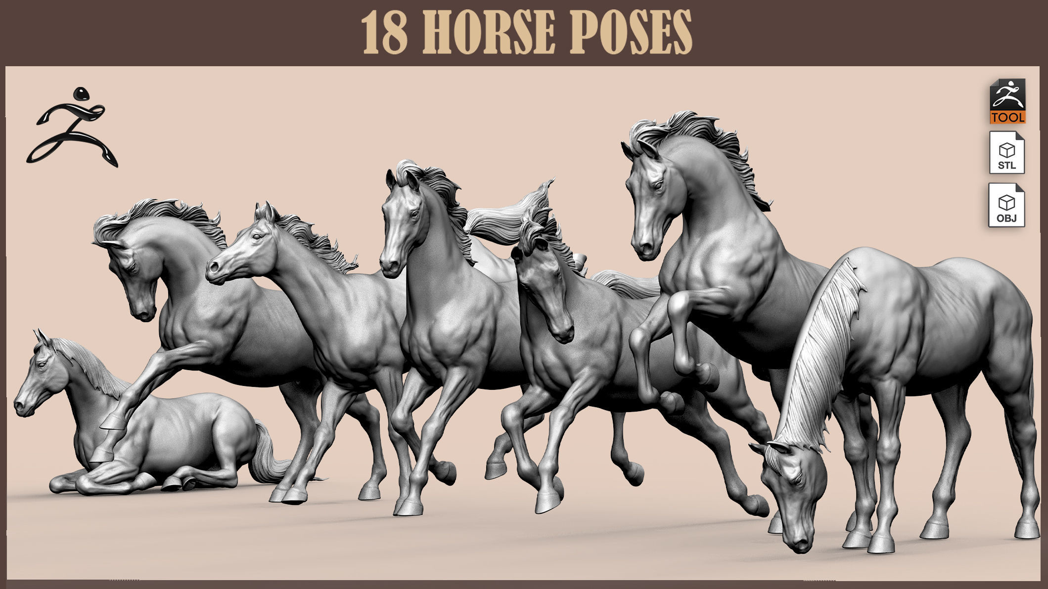18 horse poses 3D model_0