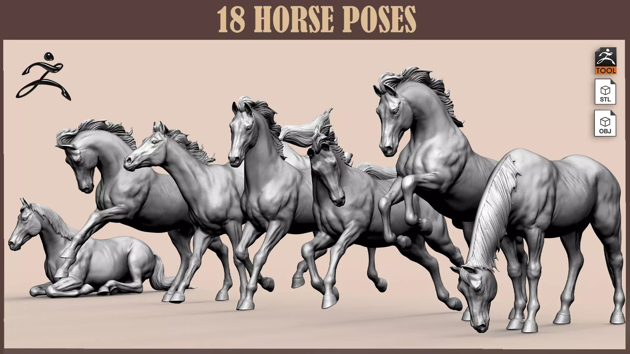 18 horse poses 3D model_0