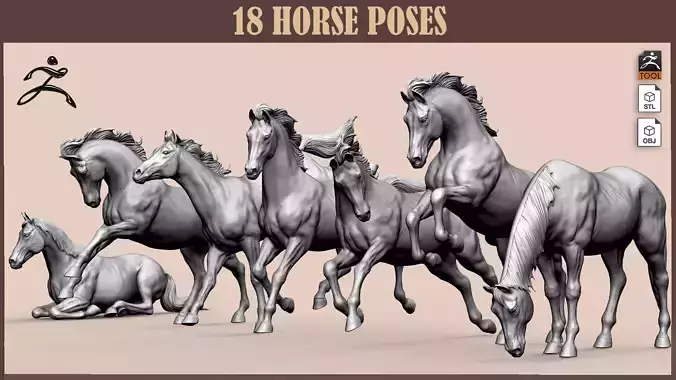 18 horse poses 3D model
