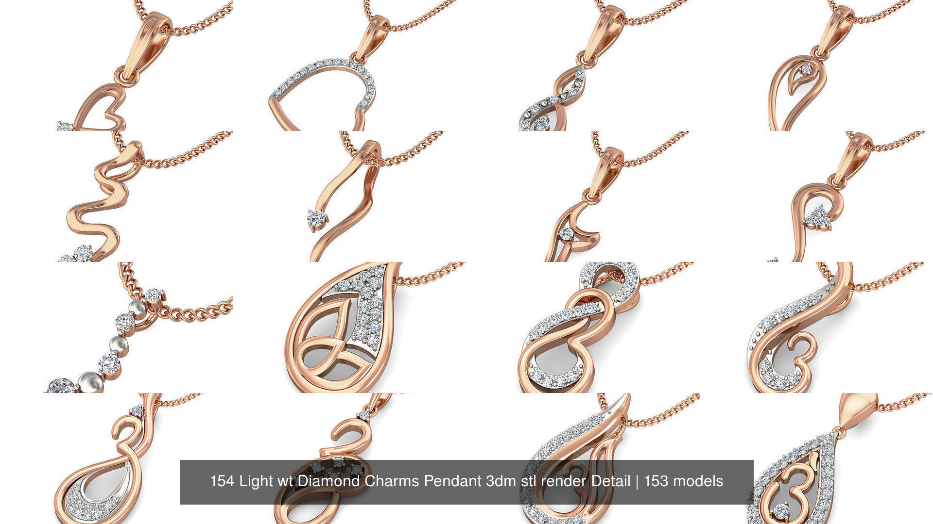 153 Light wt Diamond Charms Pendant 3dm stl render Detail 3D Model Collection_8