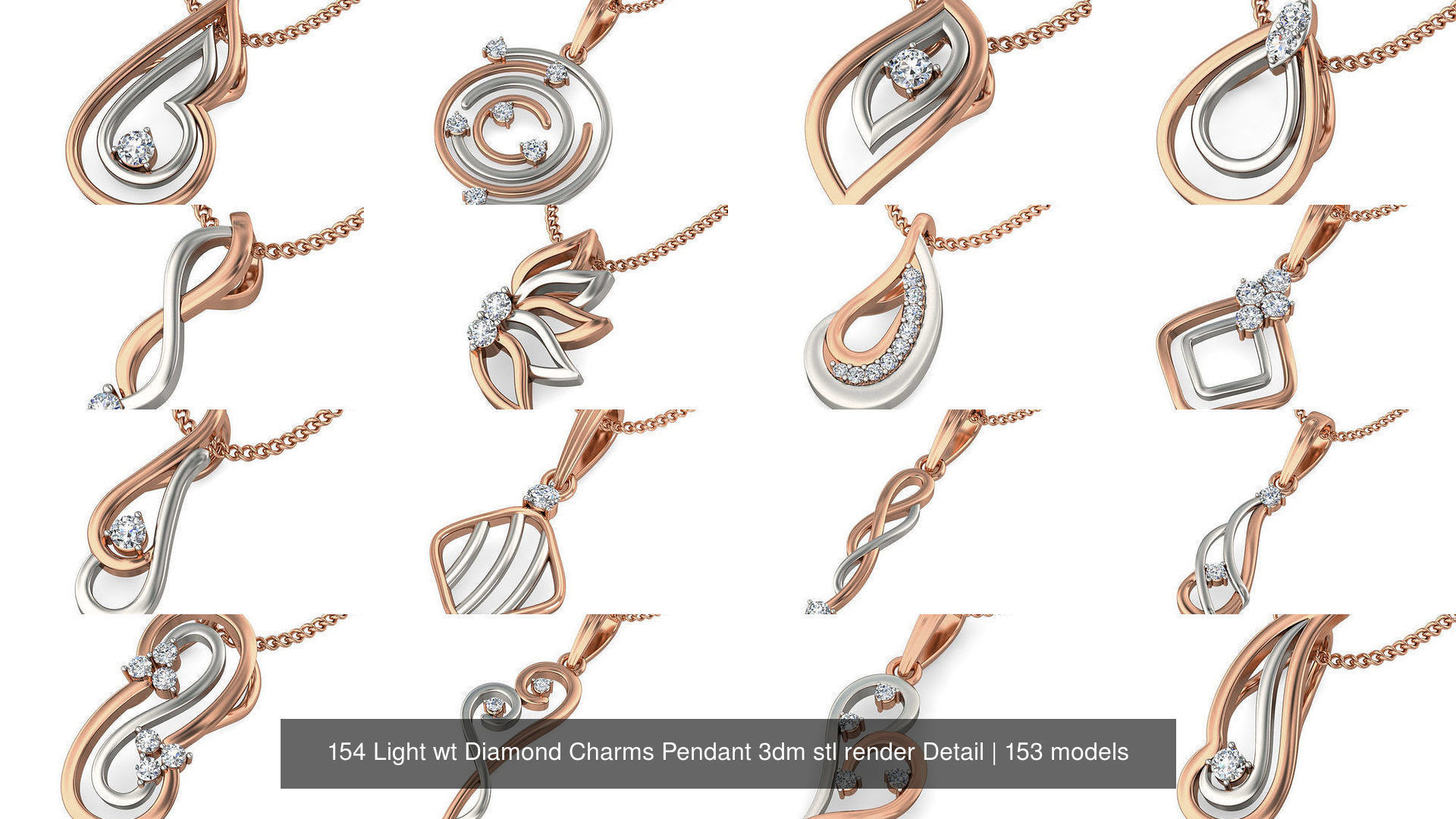 153 Light wt Diamond Charms Pendant 3dm stl render Detail 3D Model Collection_12