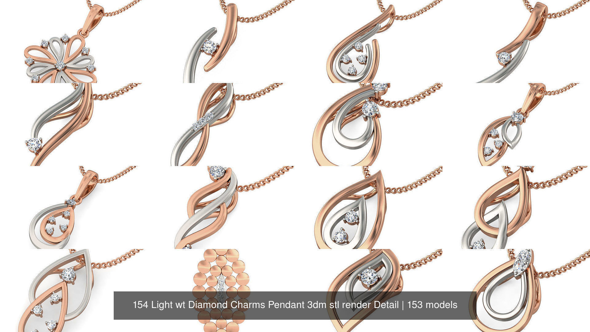 153 Light wt Diamond Charms Pendant 3dm stl render Detail 3D Model Collection_14