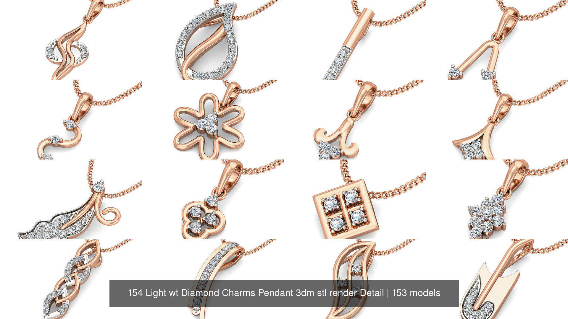 153 Light wt Diamond Charms Pendant 3dm stl render Detail 3D Model Collection_4
