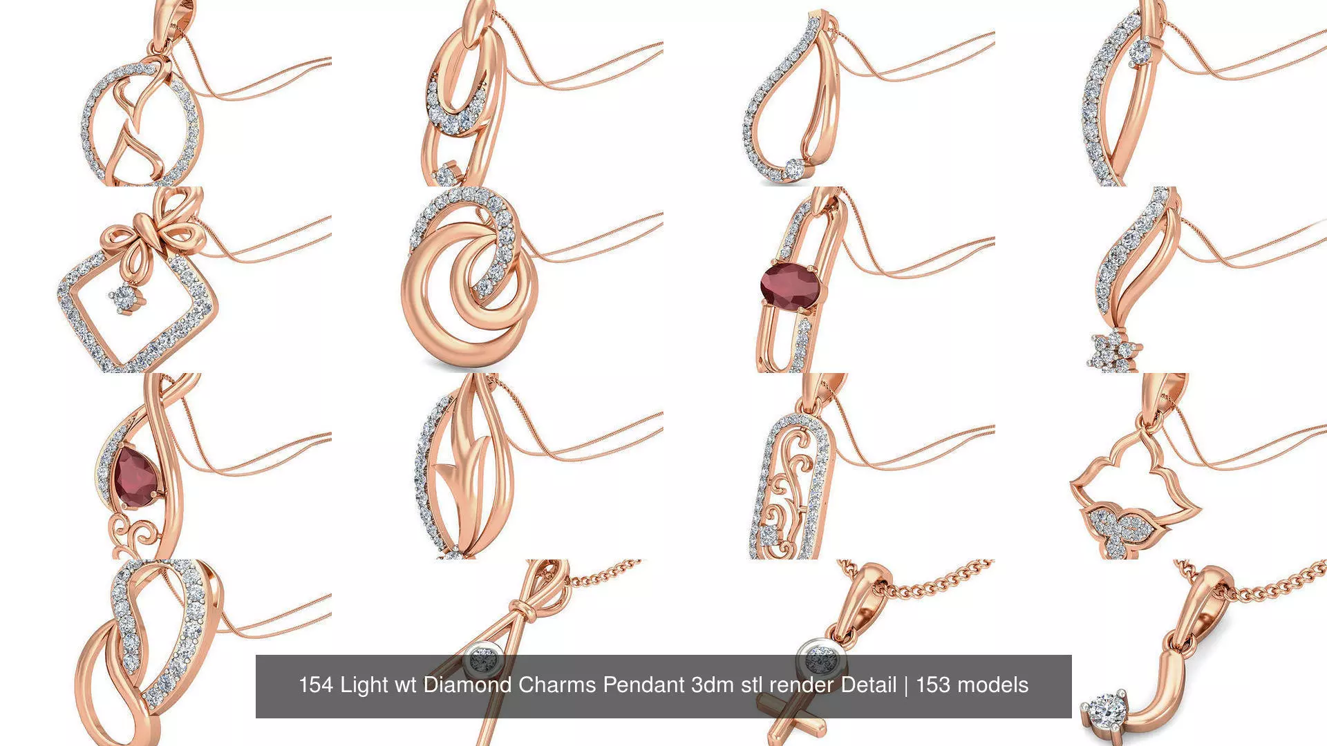 153 Light wt Diamond Charms Pendant 3dm stl render Detail 3D Model Collection_0