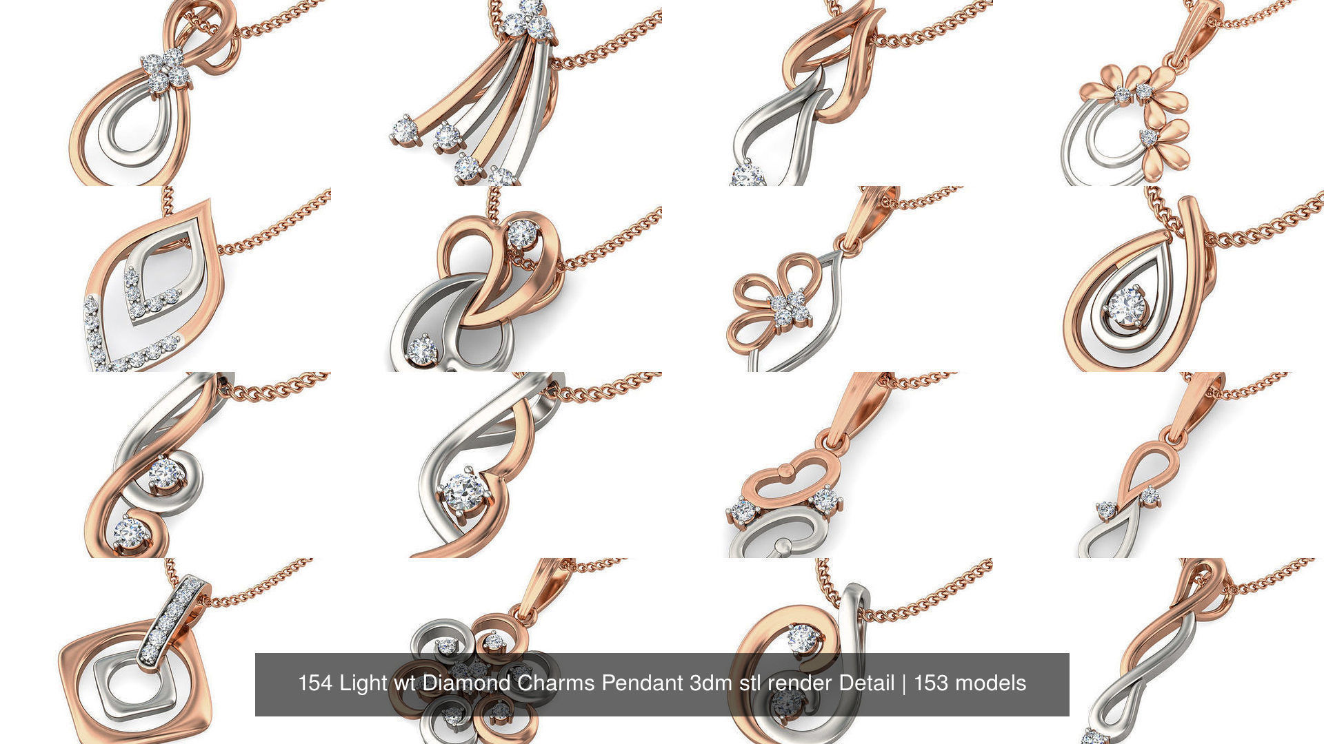 153 Light wt Diamond Charms Pendant 3dm stl render Detail 3D Model Collection_10