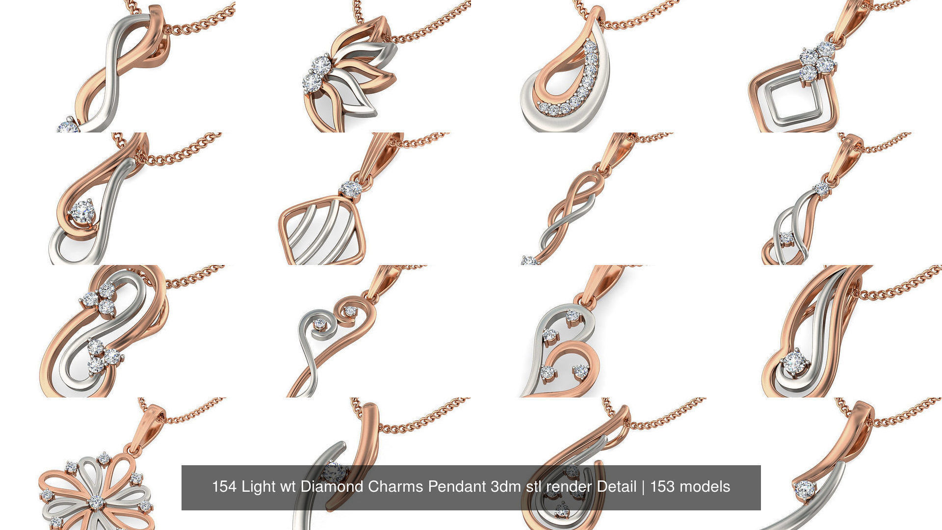 153 Light wt Diamond Charms Pendant 3dm stl render Detail 3D Model Collection_16