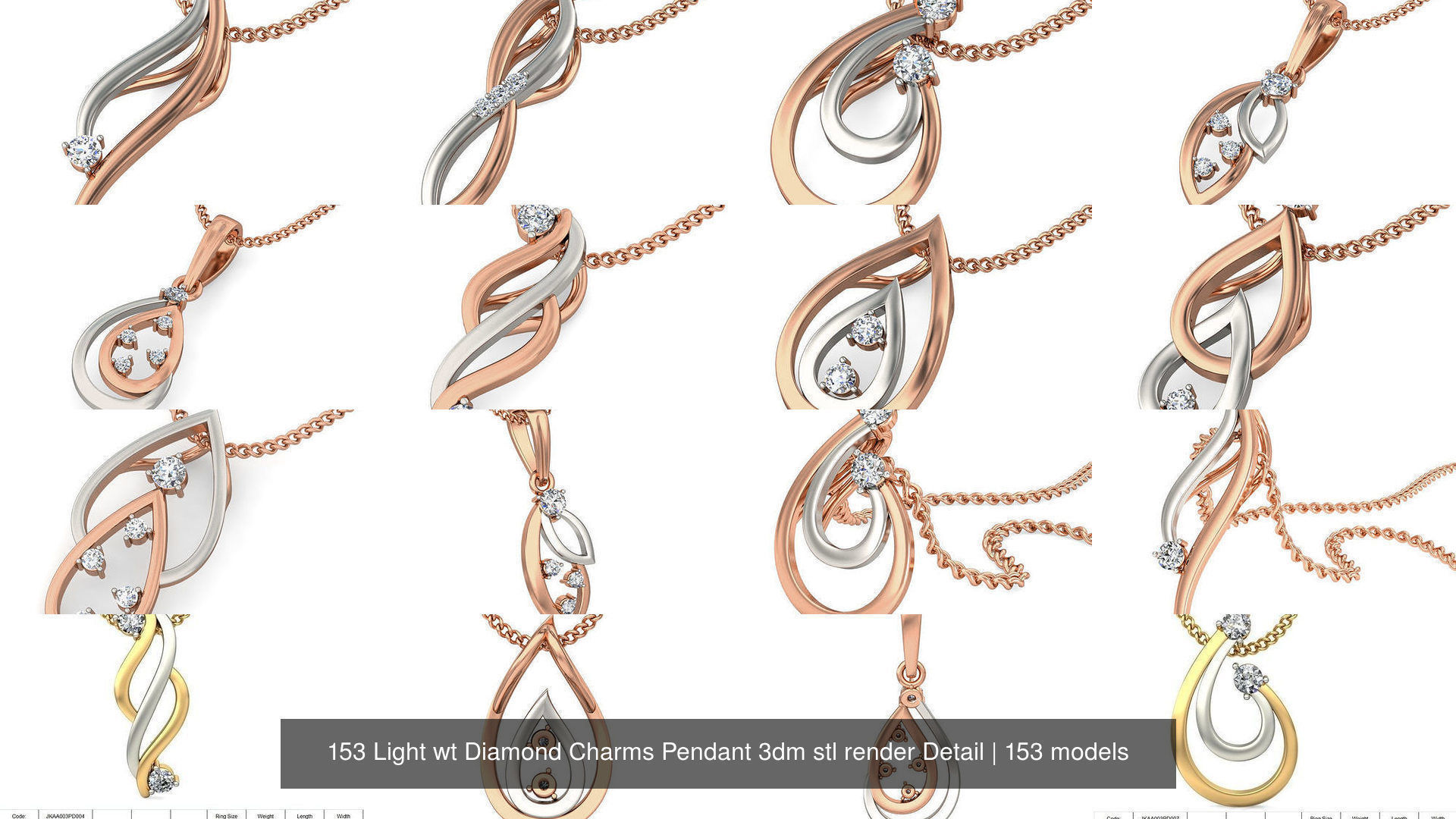 153 Light wt Diamond Charms Pendant 3dm stl render Detail 3D Model Collection_18