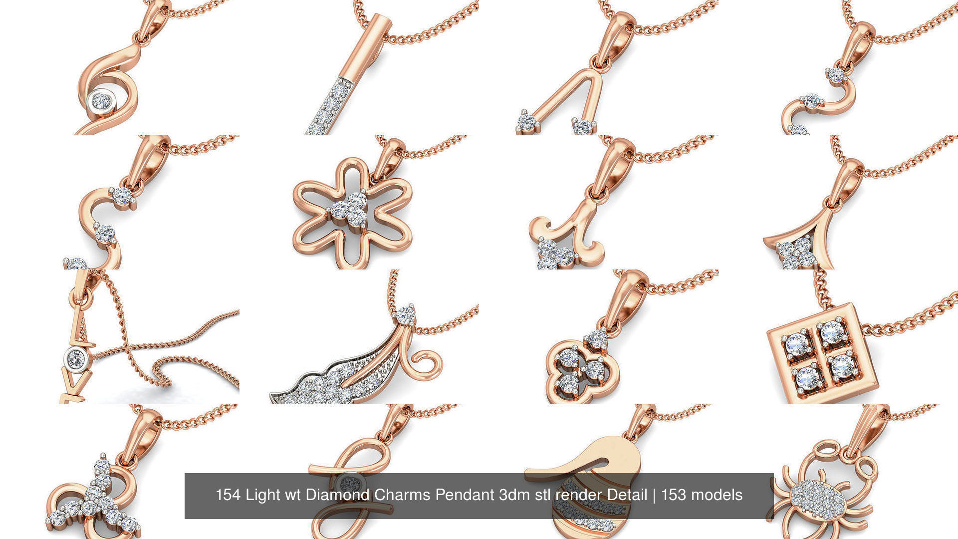 153 Light wt Diamond Charms Pendant 3dm stl render Detail 3D Model Collection_2