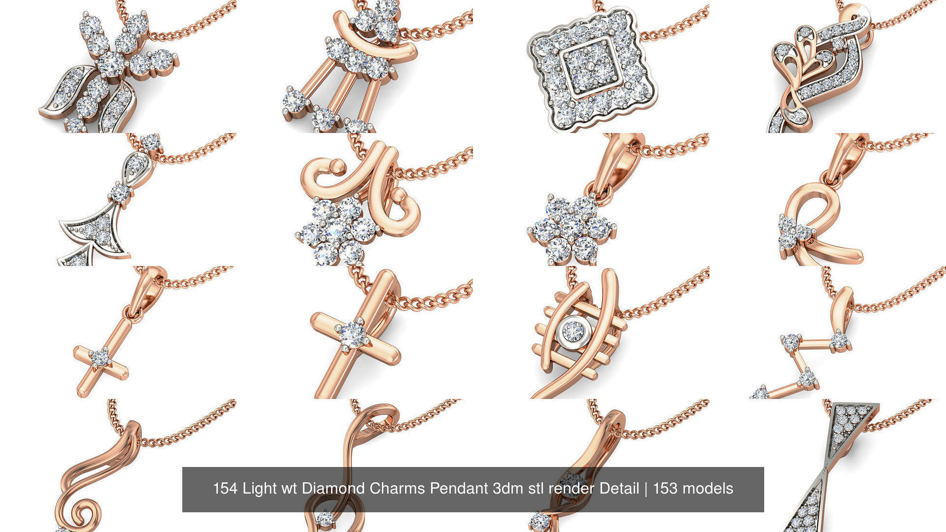 153 Light wt Diamond Charms Pendant 3dm stl render Detail 3D Model Collection_6