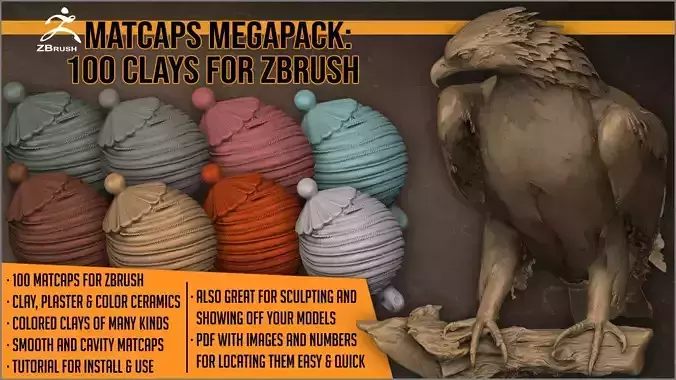 Matcaps Megapack 100 Clays For ZBrush