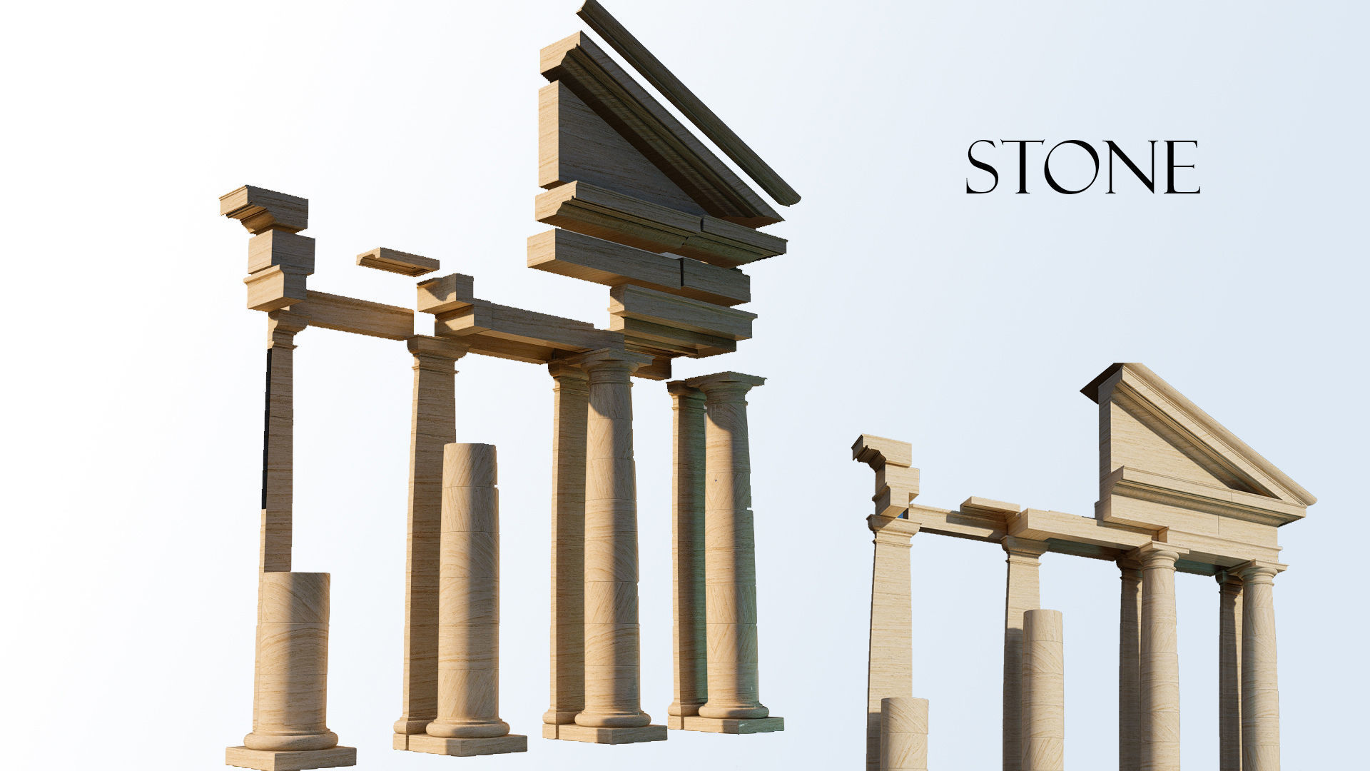 fronton Tuscan column and stone block model 3D model_4