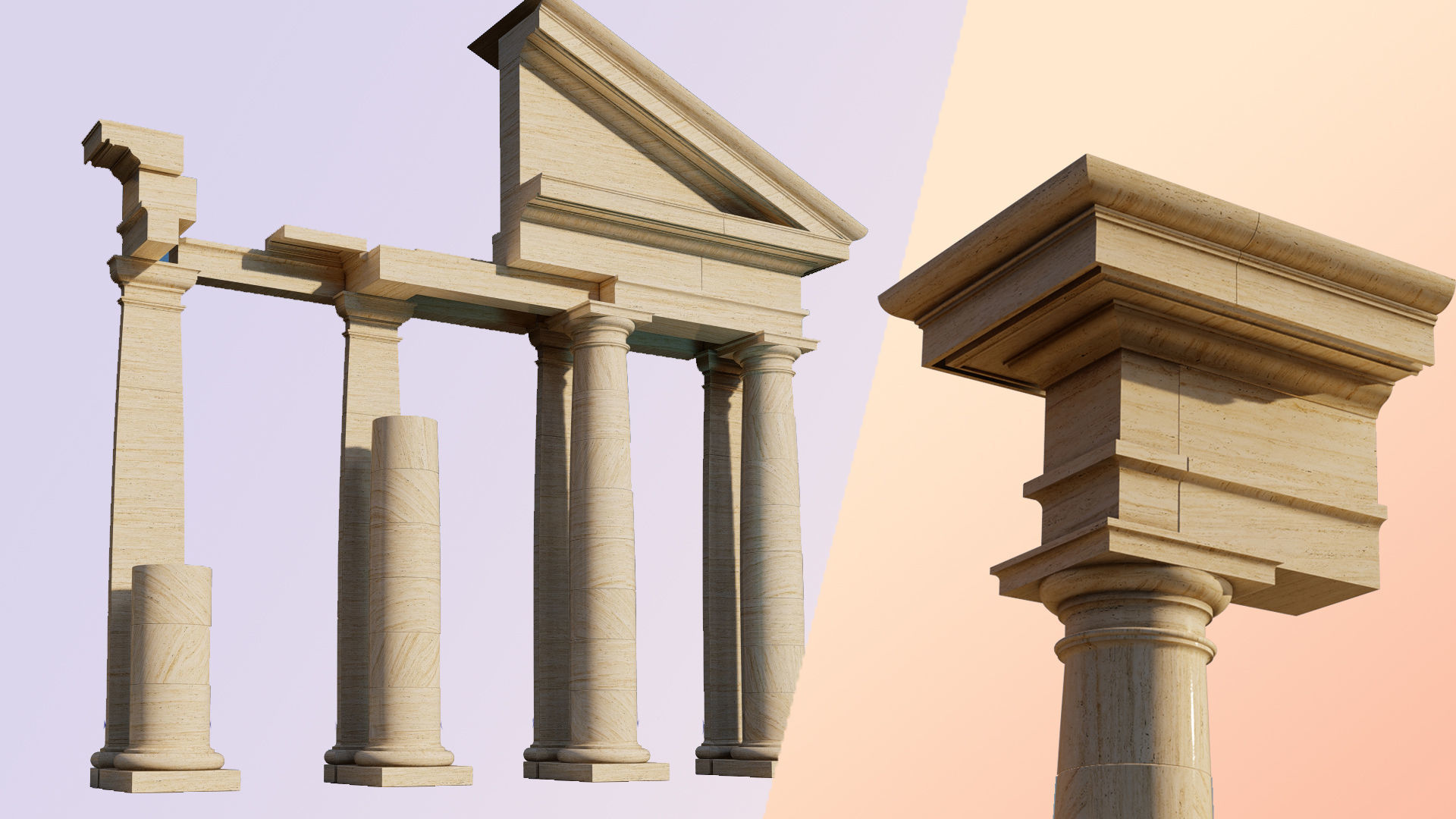 fronton Tuscan column and stone block model 3D model_3