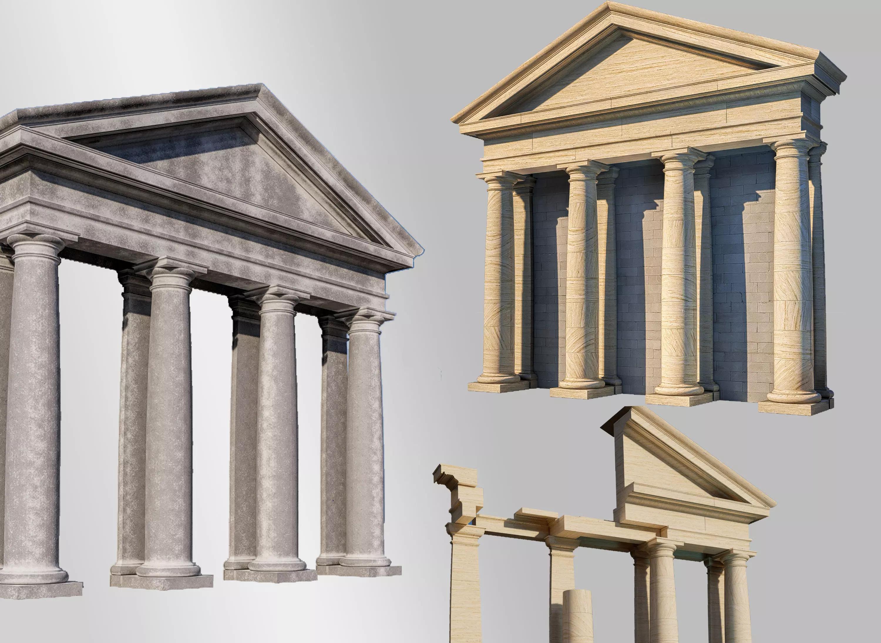 fronton Tuscan column and stone block model 3D model_0