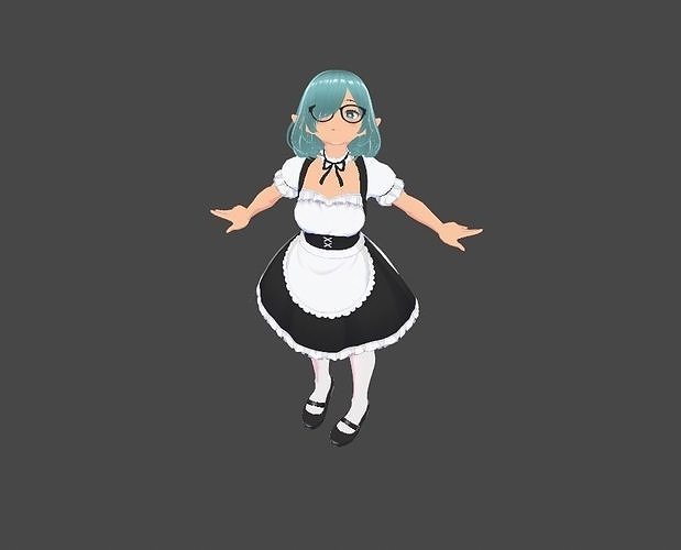 vroid 3D elf maid anime character cute girl Low-poly 3D model