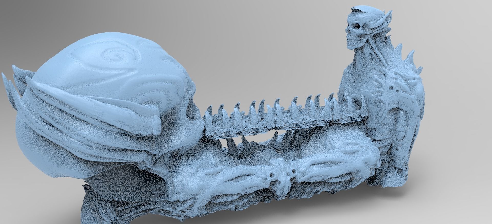 Alien organic Robot statue 3 bridge Bones 3D model_1