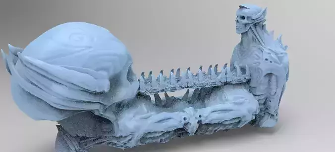 Alien organic Robot statue 3 bridge Bones 3D model