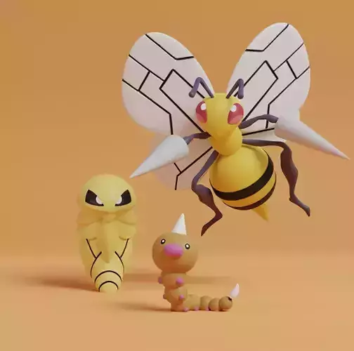 Pokemon - Weedle Kakuna and Beedrill with 2 poses