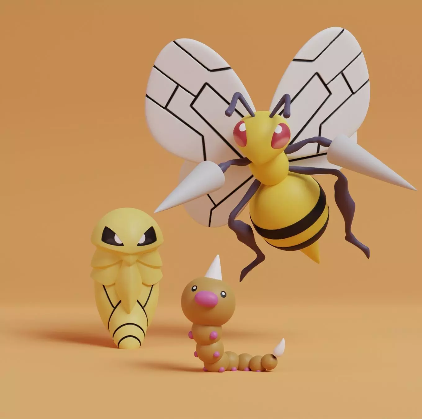 Pokemon - Weedle Kakuna and Beedrill with 2 poses 3D print model_0