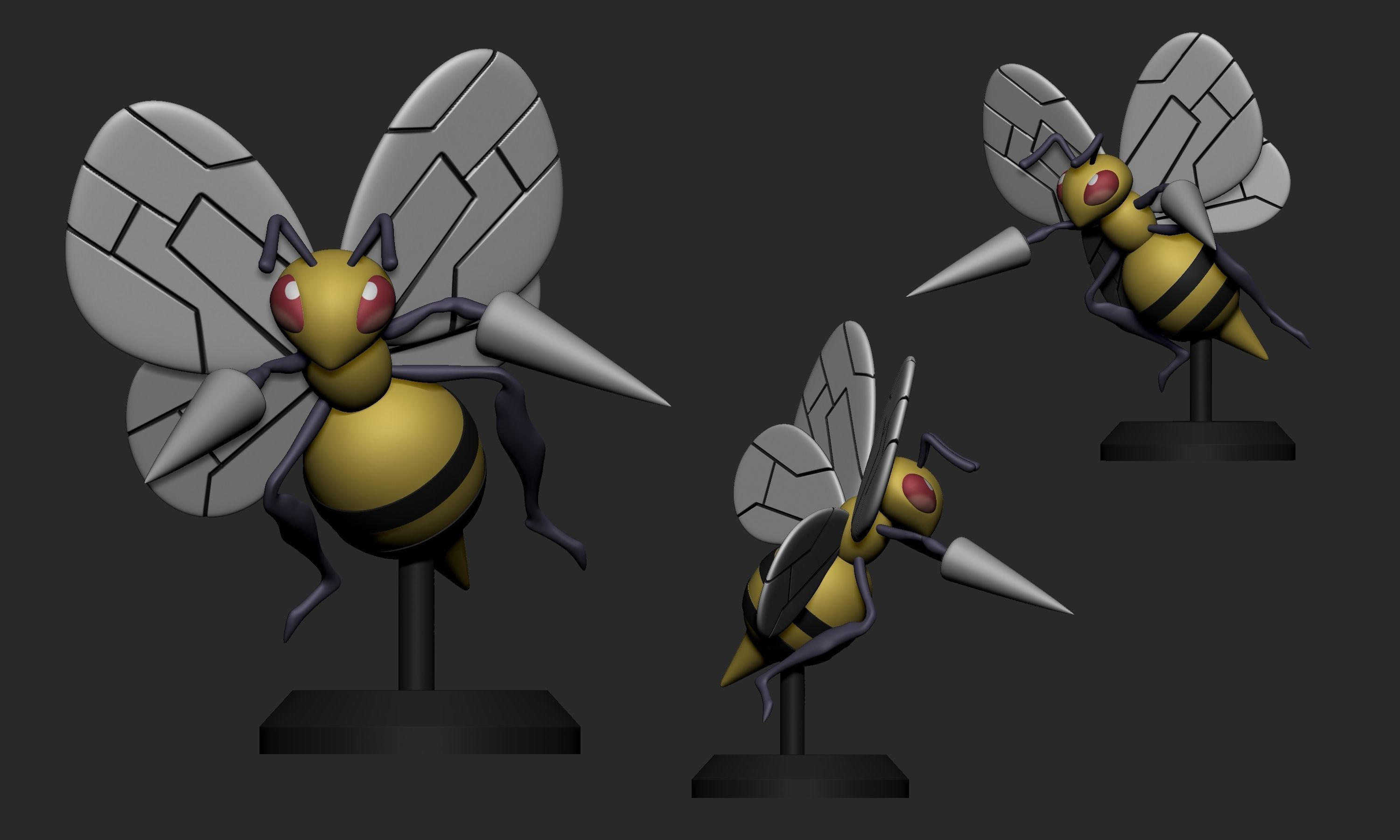 Pokemon - Weedle Kakuna and Beedrill with 2 poses 3D print model_14