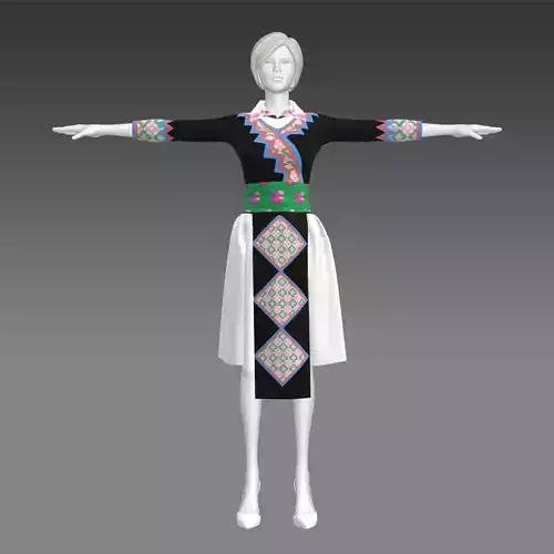 skirt hmong traditional handmade pattern 3D model
