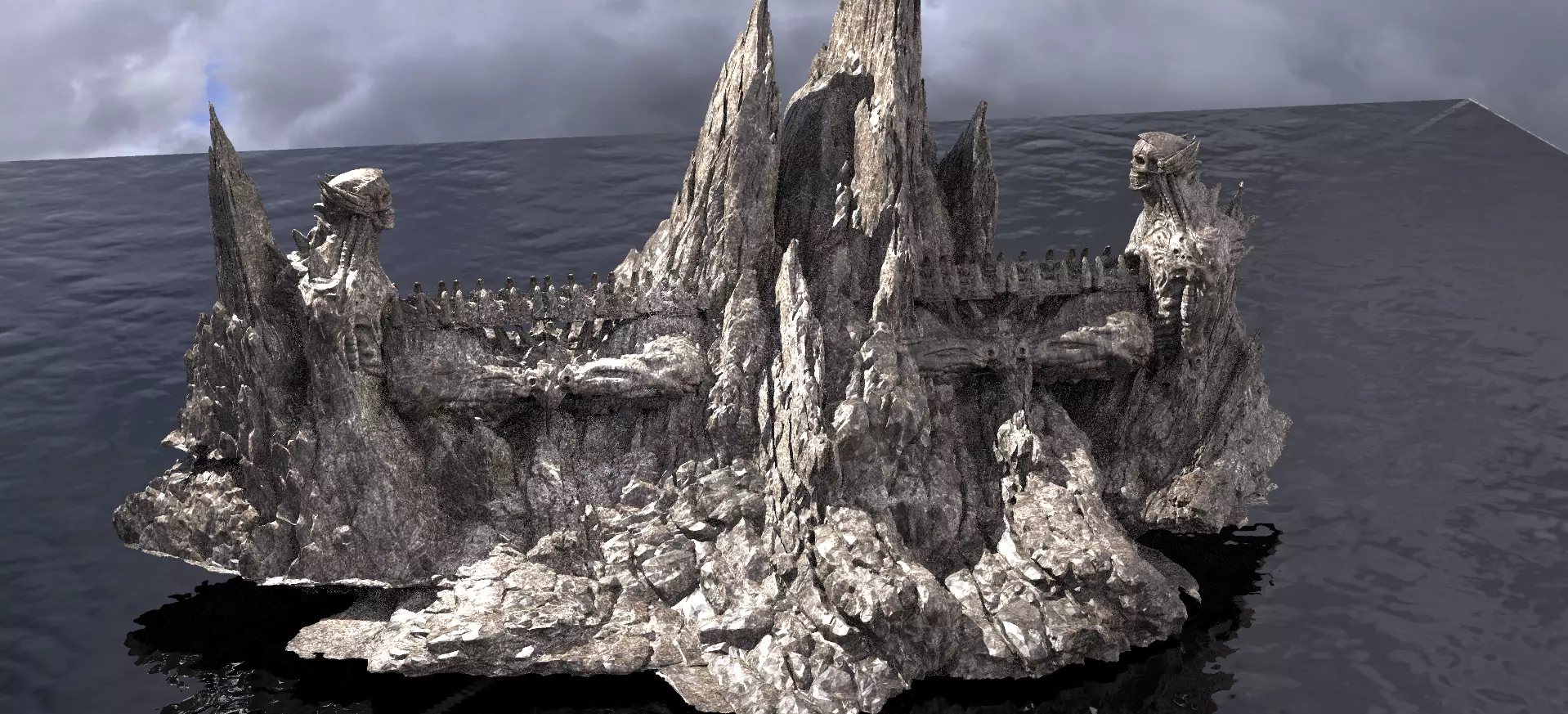 Alien organic Architecture in mountain 3D model
