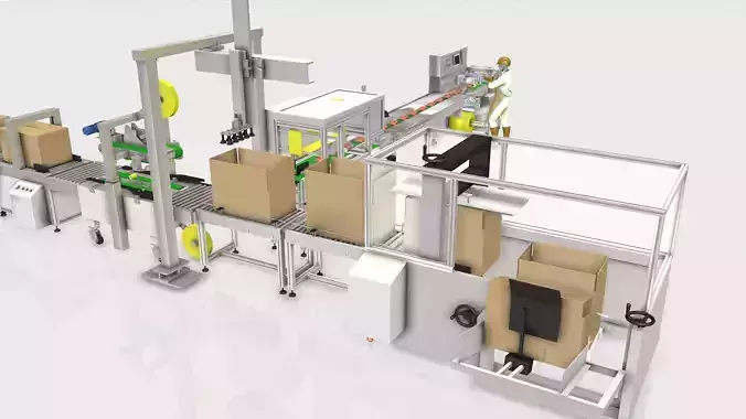 FULL Line Packaging Machine - Industrial Design Low-poly 3D model FULL Line Packaging Machine - Industrial Design Low-poly 3D model