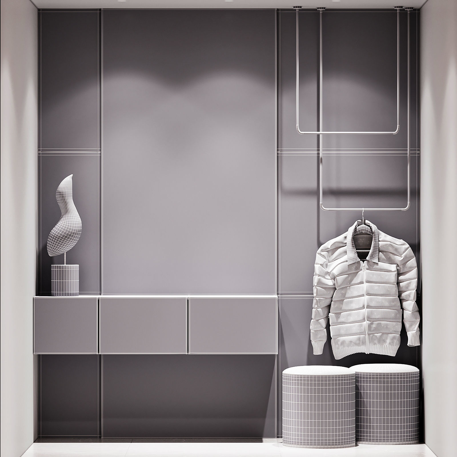 Hallway zone round pouf 3D model_2