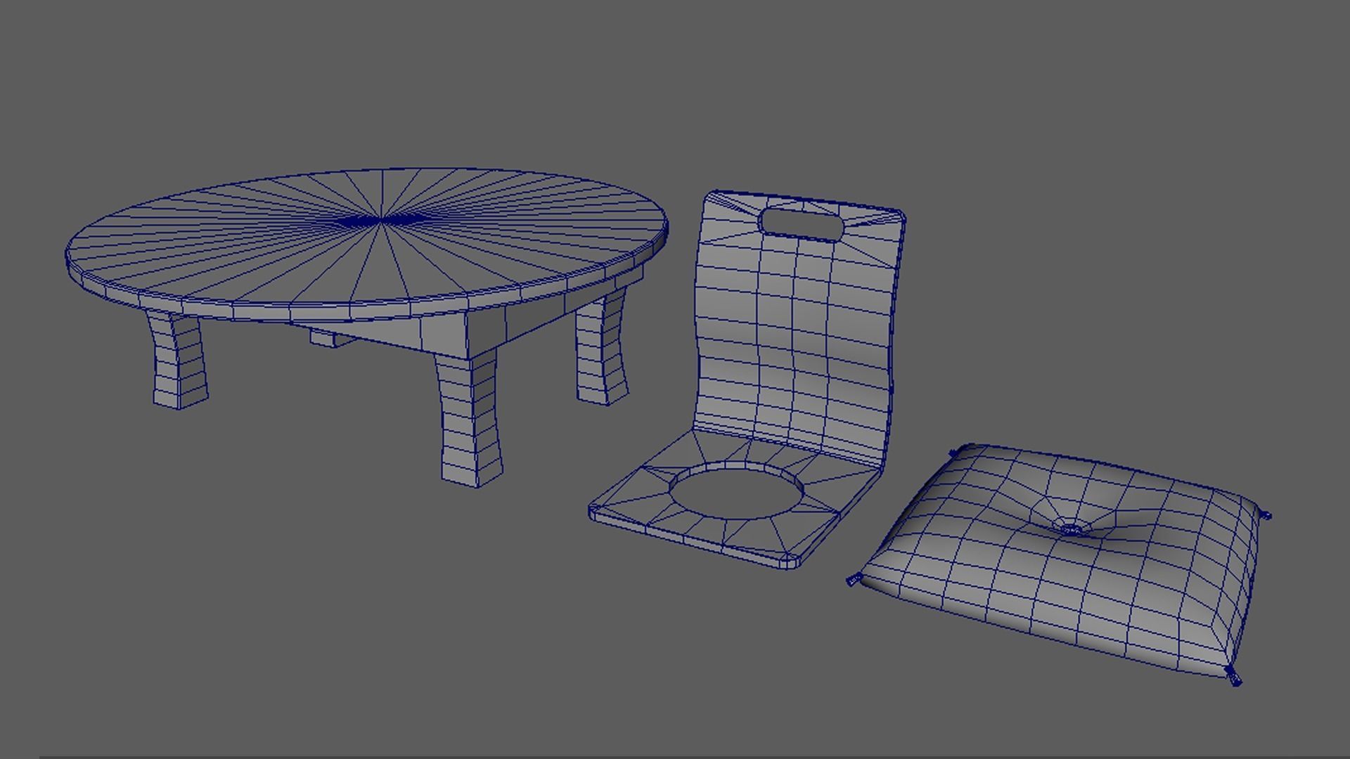 Japanese-Style Tea Room Furnitures Set Low-poly 3D model_8