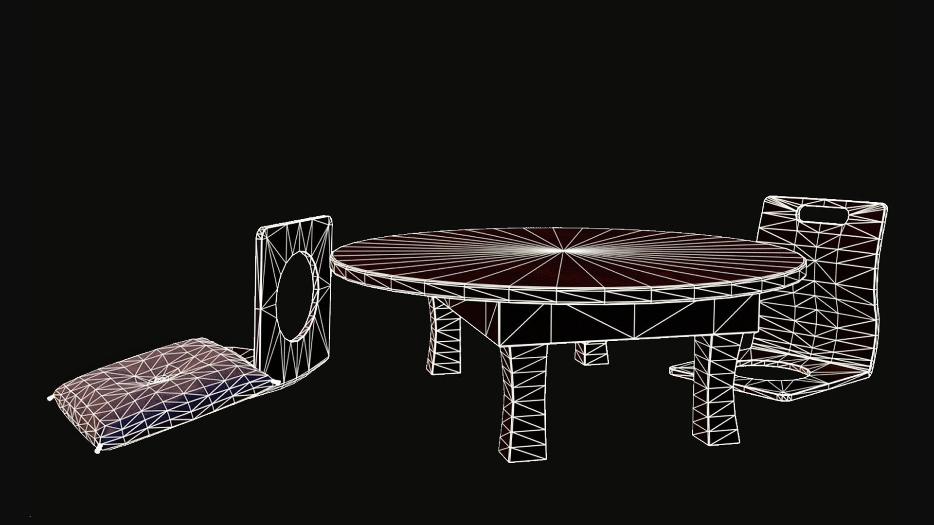 Japanese-Style Tea Room Furnitures Set Low-poly 3D model_7
