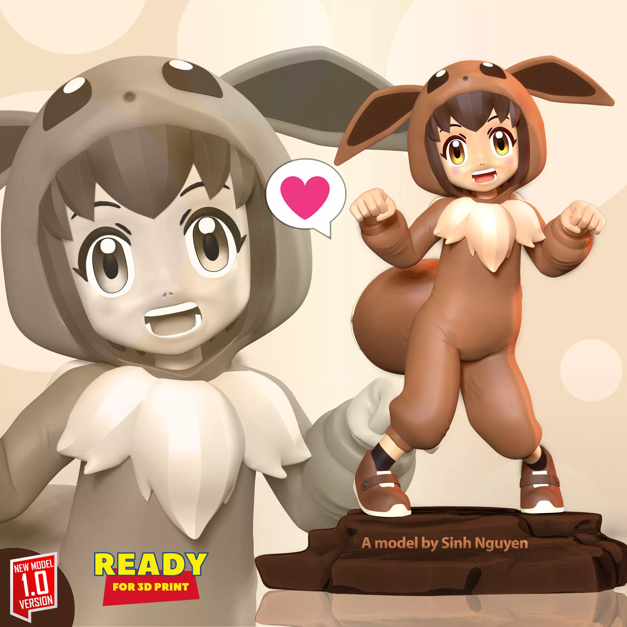 Eevee girl 3D print model_0