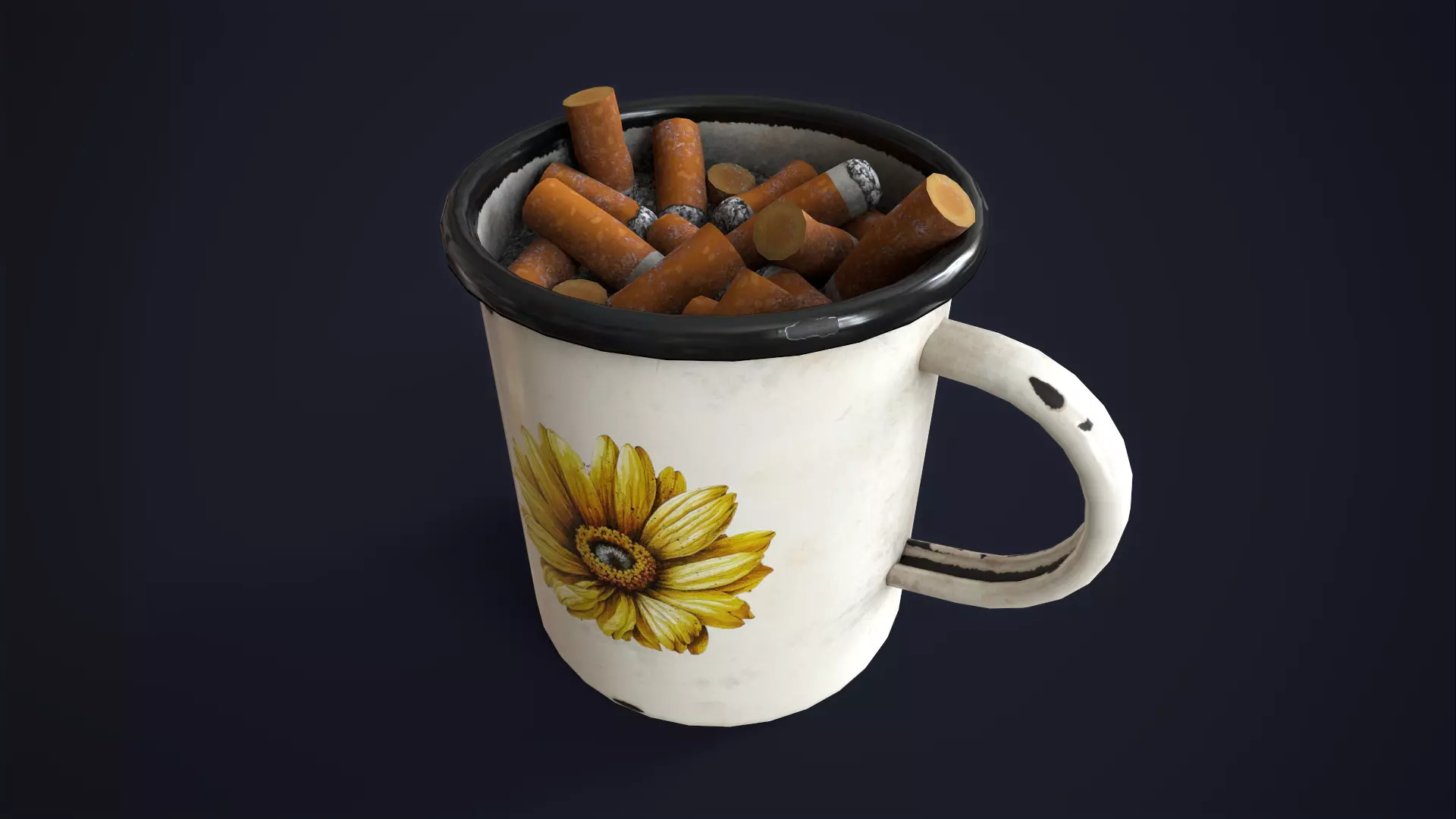 Ashtray in a mug Low-poly 3D model