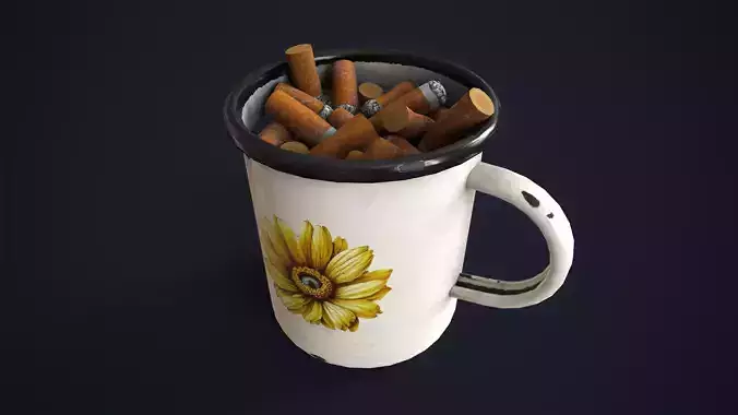 Ashtray in a mug Low-poly 3D model