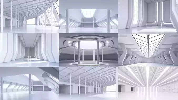 6 lowpoly interior space 3D Model Collection