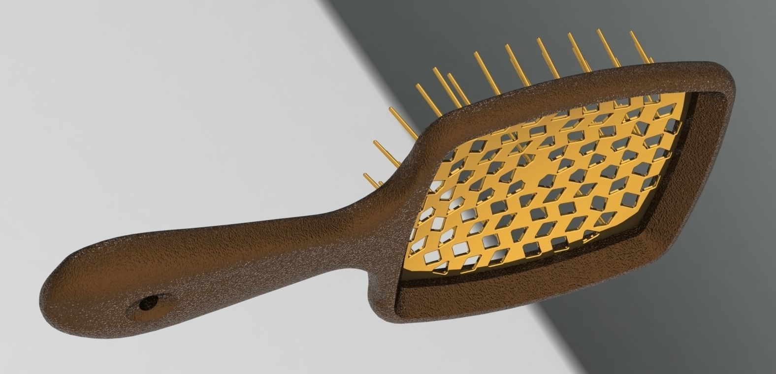 Hollow hair comb bronze with yellow insert 3D print model_15