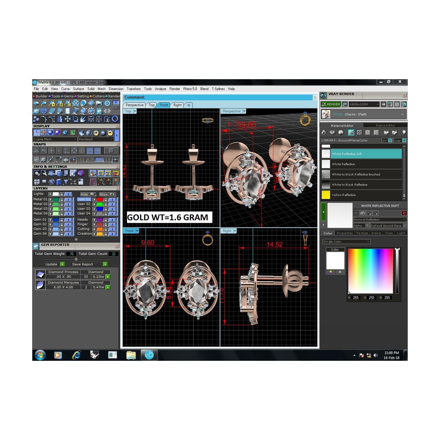 Women Stud Earrings STL JCD OBJ FBX Renders Details 3D print model_16