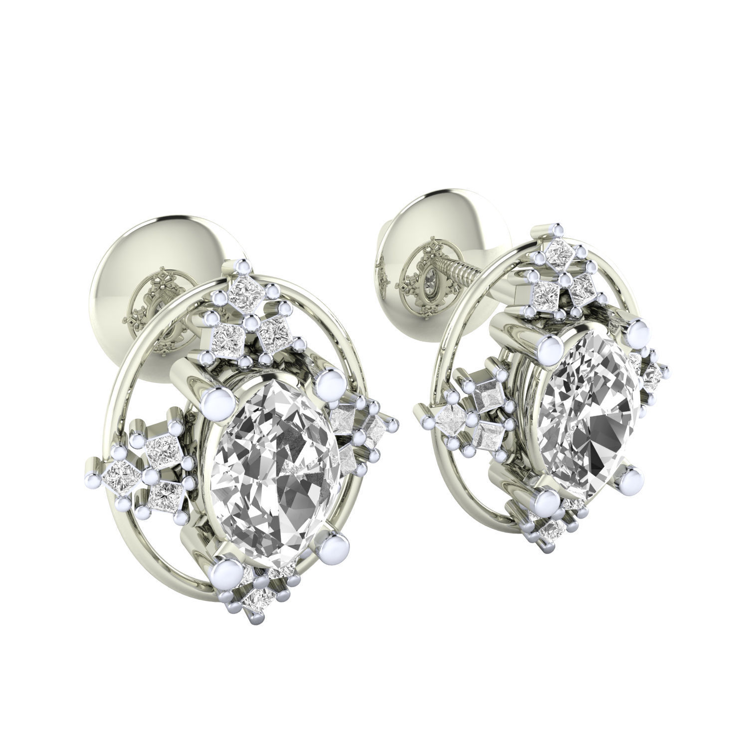 Women Stud Earrings STL JCD OBJ FBX Renders Details 3D print model_3