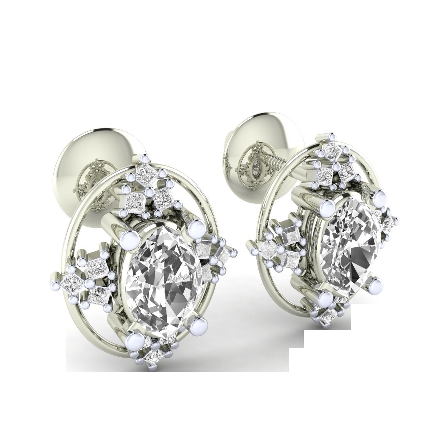 Women Stud Earrings STL JCD OBJ FBX Renders Details 3D print model_4