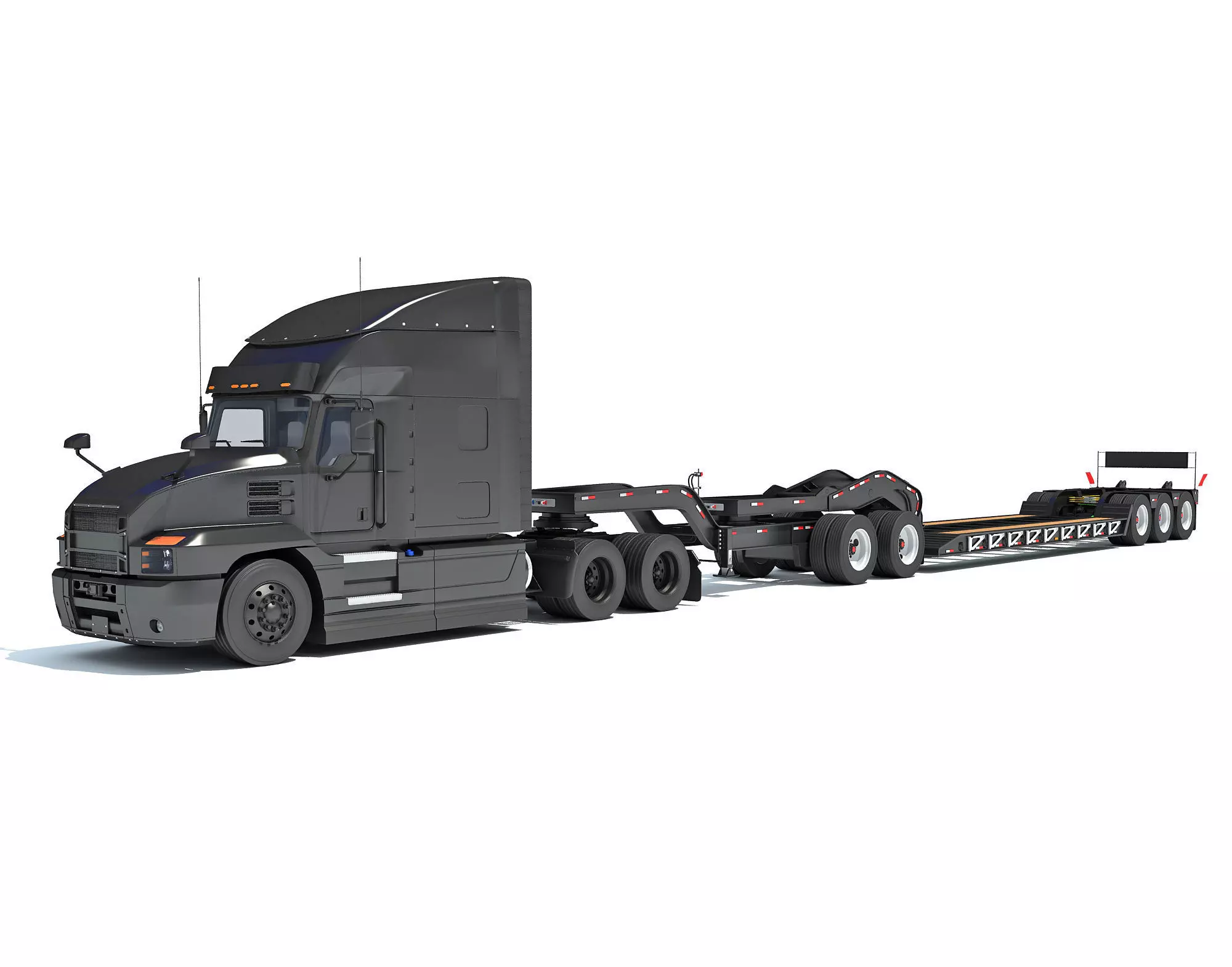 Semi Truck with Lowboy Trailer 3D model