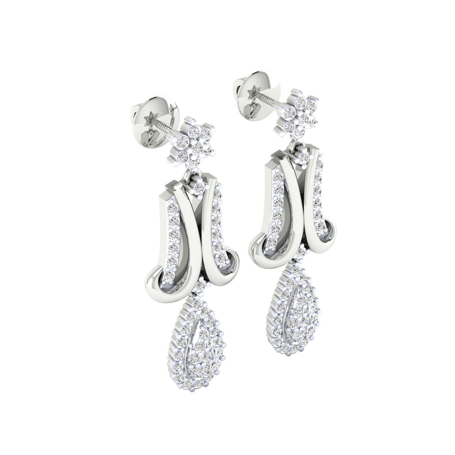 Women Long Drop Earrings STL JCD OBJ FBX Renders Details 3D print model_4