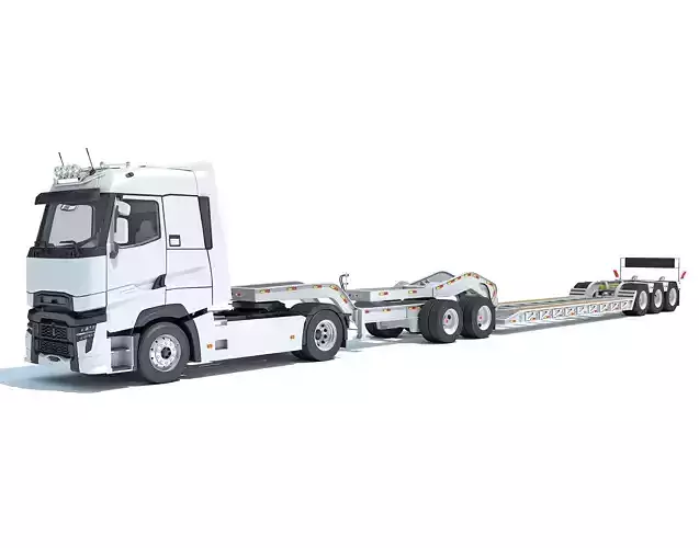 Semi Truck with Platform Trailer 3D model