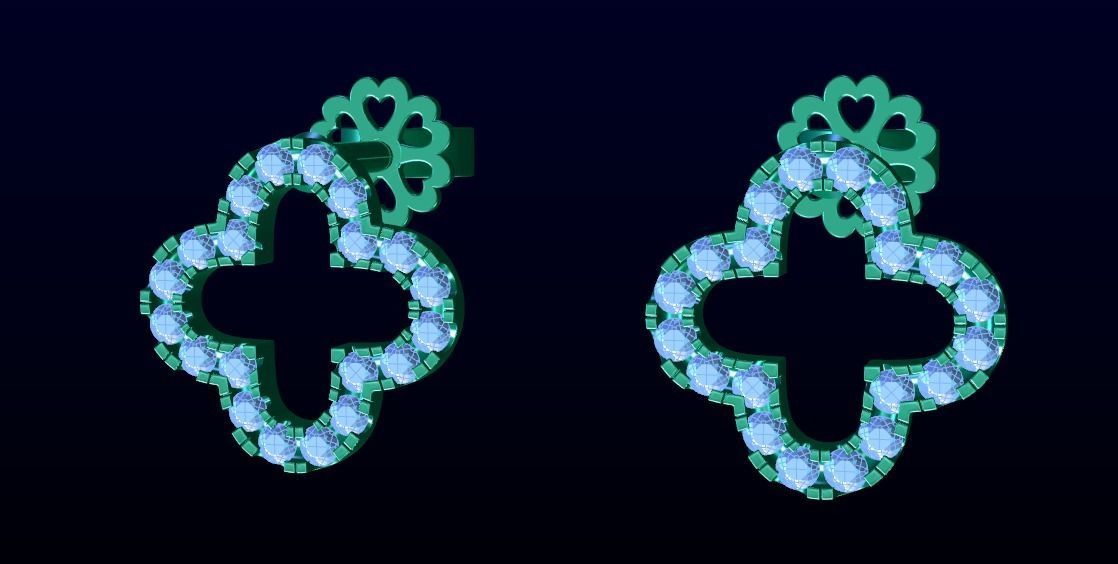 Four Leaf Clover Diamond Earrings 3D print model_4