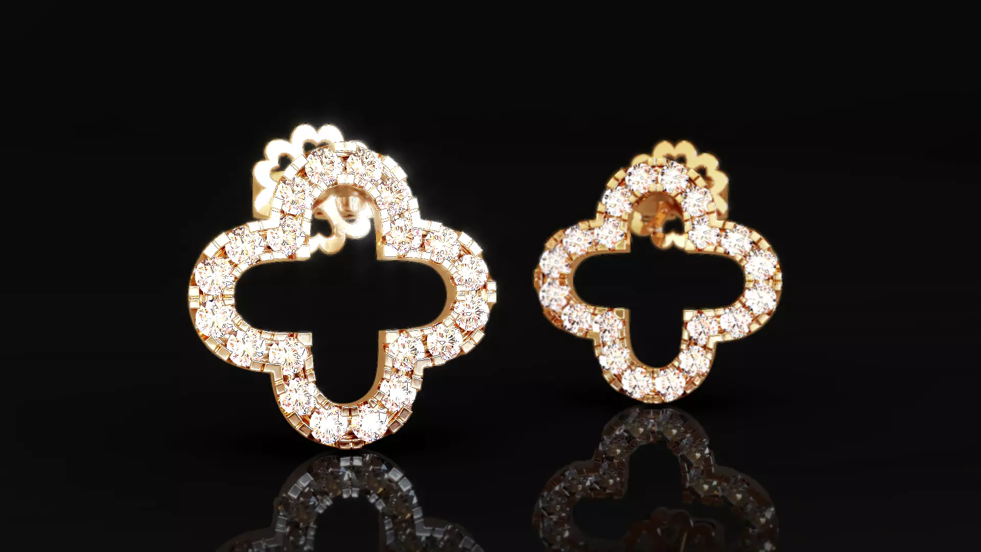 Four Leaf Clover Diamond Earrings 3D print model_0